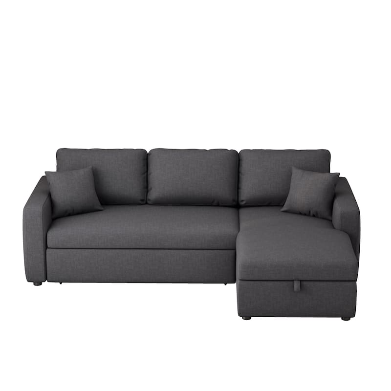 Upholstery Sleeper Sectional Sofa Grey with Storage Space, 2 Tossing Cushions
