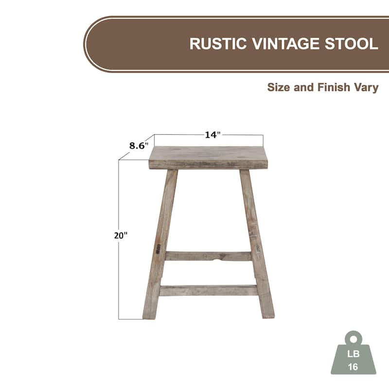 Artissance Rectangular Rustic Vintage Stool, Weathered Natural Wood Finish (Size & Finish Vary) - Approx size 12-20 in wide