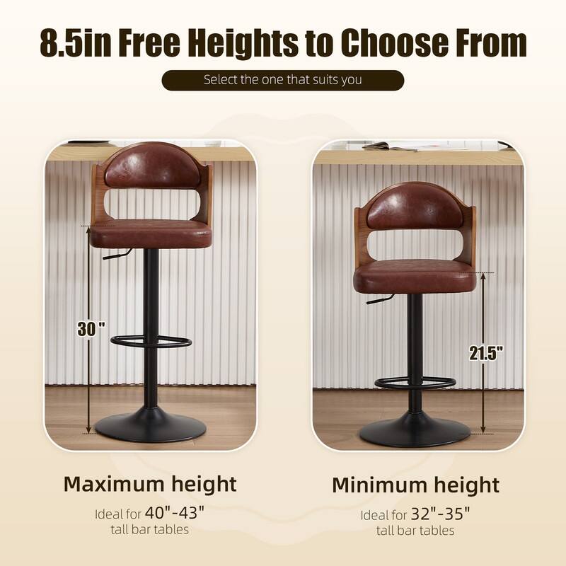 PU Leather Upholstered High-resilience Cushion 360° Swivel Adjustable Height Bar Stools with Footrest(set of 2)