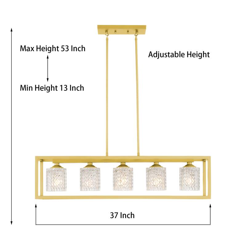 37in Mid-century Modern 5-light Crystal Rectangle Chandelier for Dining Room - 37 inches