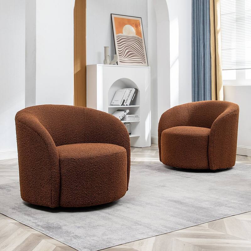 KINWELL 34" Wide Upholstered Swivel Accent Barrel Chair (Set of 2)