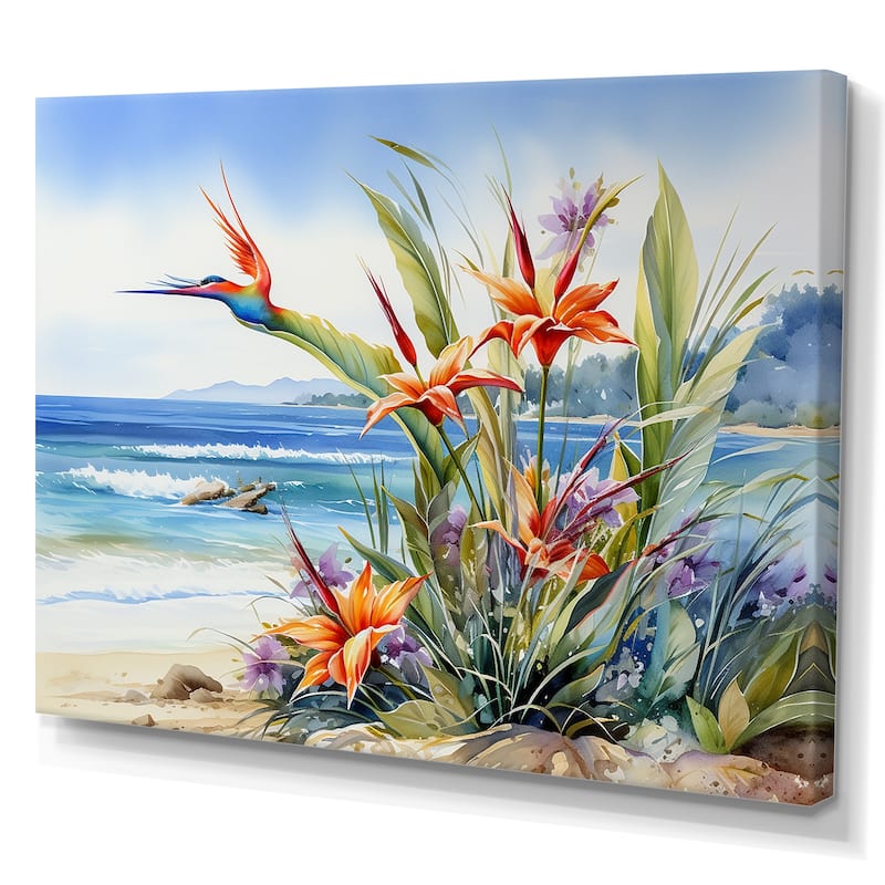 Designart "Birds Of Paradise On The Beach " Birds Of Paradise Wall Art