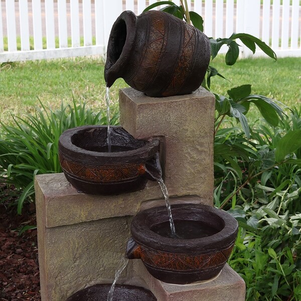 Bowl Water Feature Jug Cascade Solar Powered Vintage Terracotta Outdoor Garden 