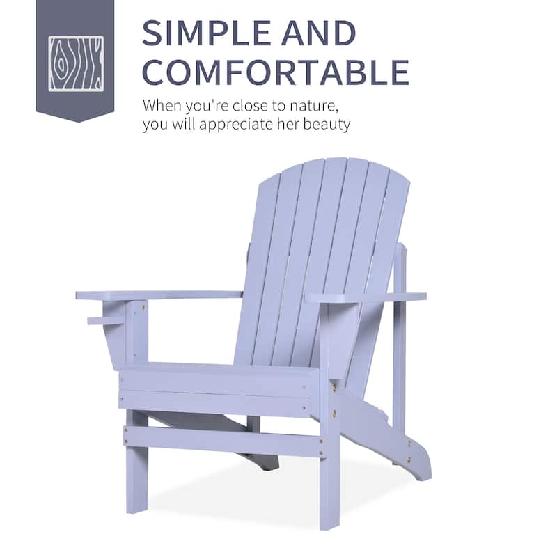 Outdoor Wooden Adirondack Chair with Cup Holder