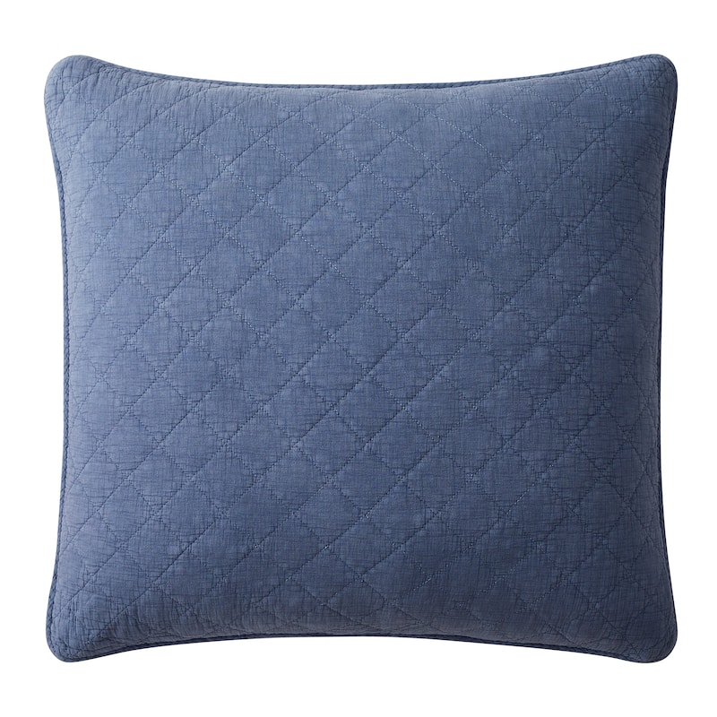HiEnd Accents Stonewashed Cotton Gauze Traditional Style Solid Color Diamond Stitch Euro Sham, 27" x 27" - French Blue
