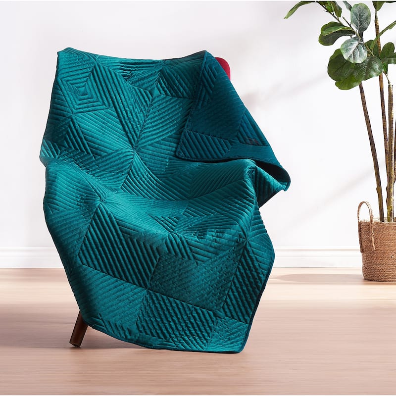 Barefoot Bungalow Riviera Velvet Quilted Modern Throw Blanket