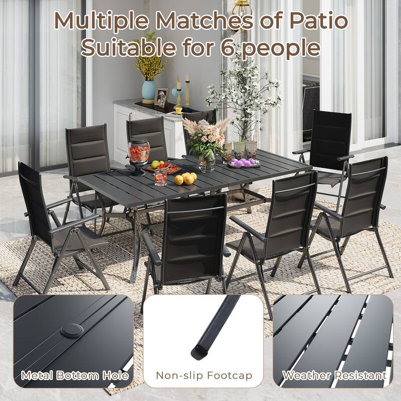 EROMMY 7 Piece Patio Dining Set with Folding Lounge Chairs and Aluminum Table, Outdoor Furniture for Backyard, Deck, or Balcony.