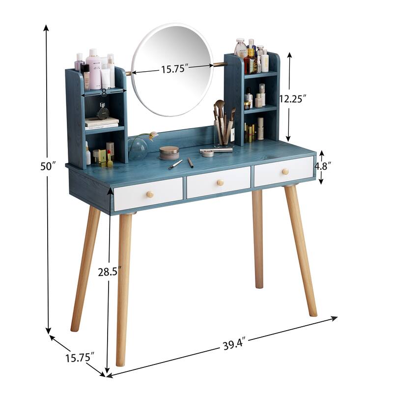 Makeup Vanity Desk with Mirror and Lights, Cute Vanity Makeup Table, 3 Drawers , 3 Lighting Modes