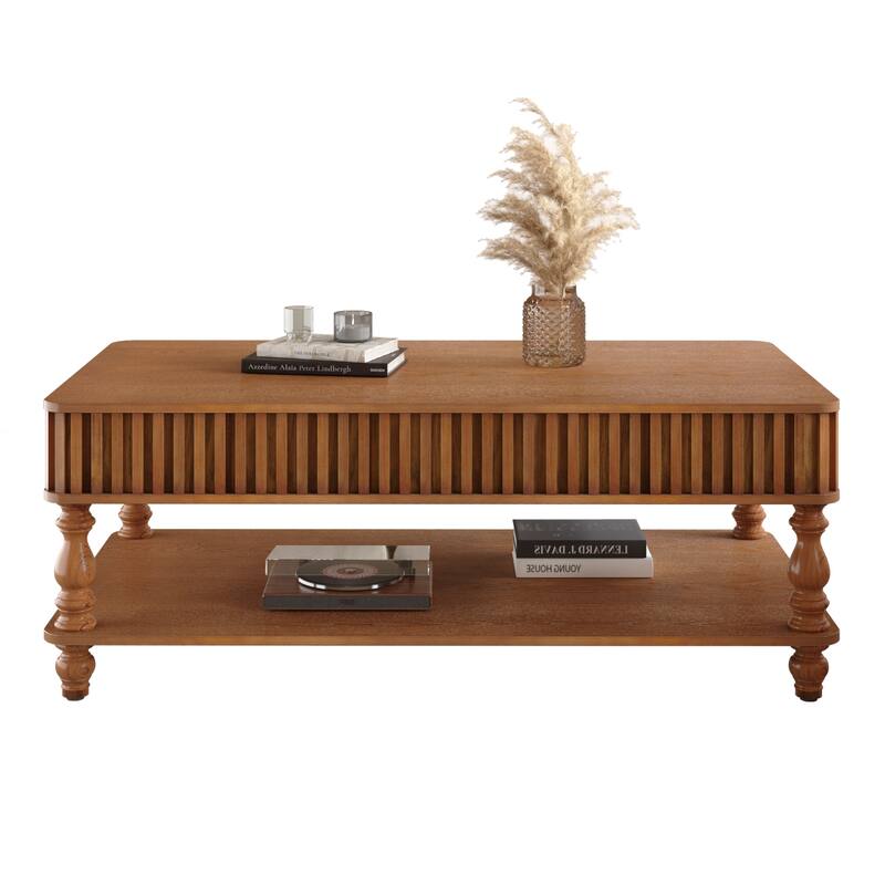 47" Vintage Brown Lift Top Coffee Table with Solid Roman Legs