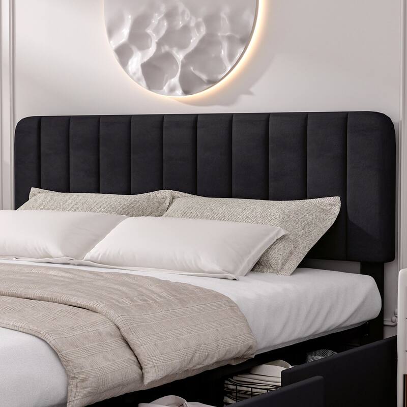 VECELO Bed Frame with 4 Storage Drawers Upholstered Platform Bedframe with Adjustable Headboard