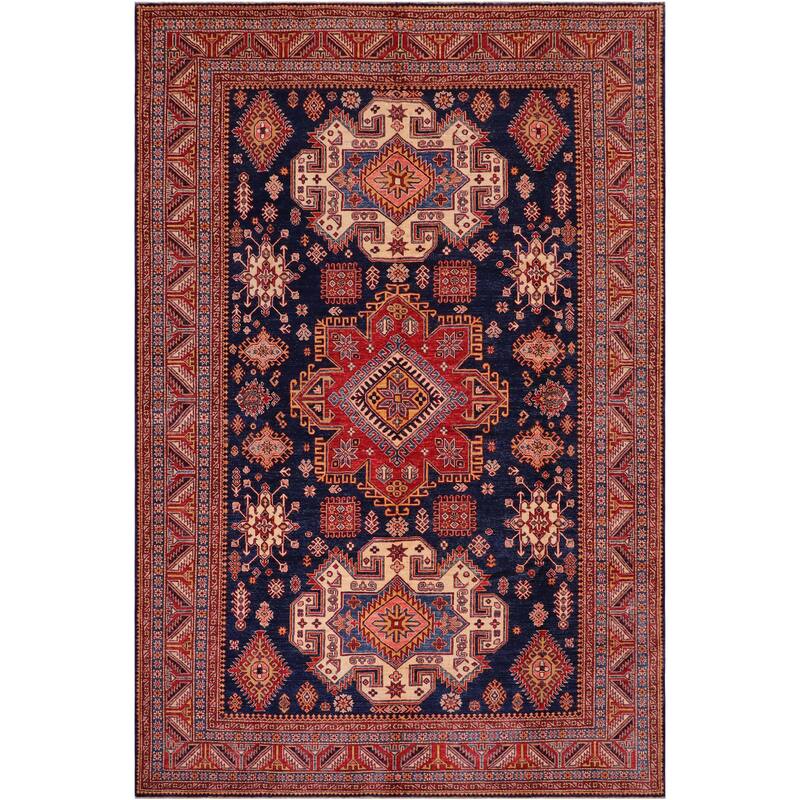 Tribal Super Kazak Paloma Blue/Red Hand Knotted Wool Rug - 8'3'' x 9'9''