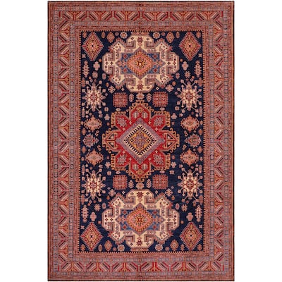 Tribal Super Kazak Paloma Blue/Red Hand Knotted Wool Rug - 8'3'' x 9'9''