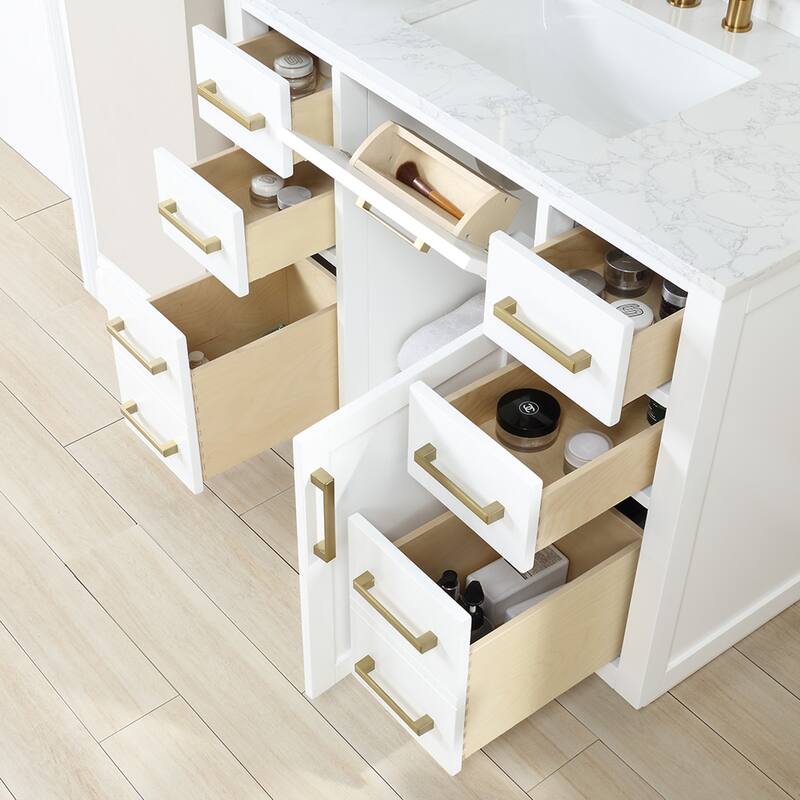 Altair Gavino Bath Vanity with Grain White Composite Stone Top and Mirror