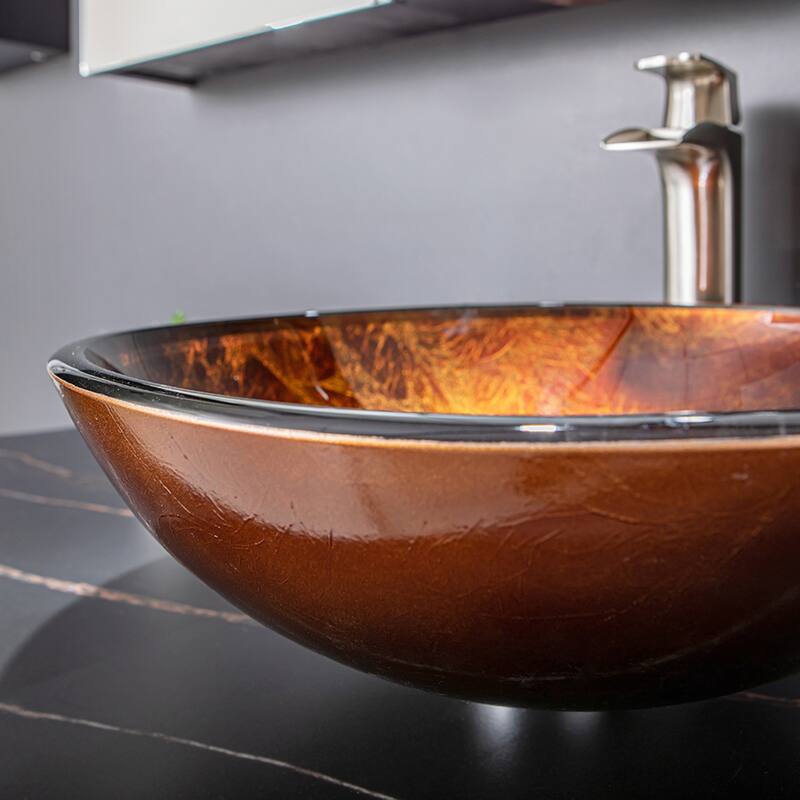 Vinnova Glass Circular Vessel Bathroom Sink without Faucet