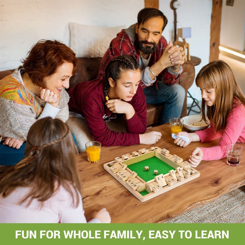 Shut The Box Dice Board Game (2-4 Players) for Kids & Adults