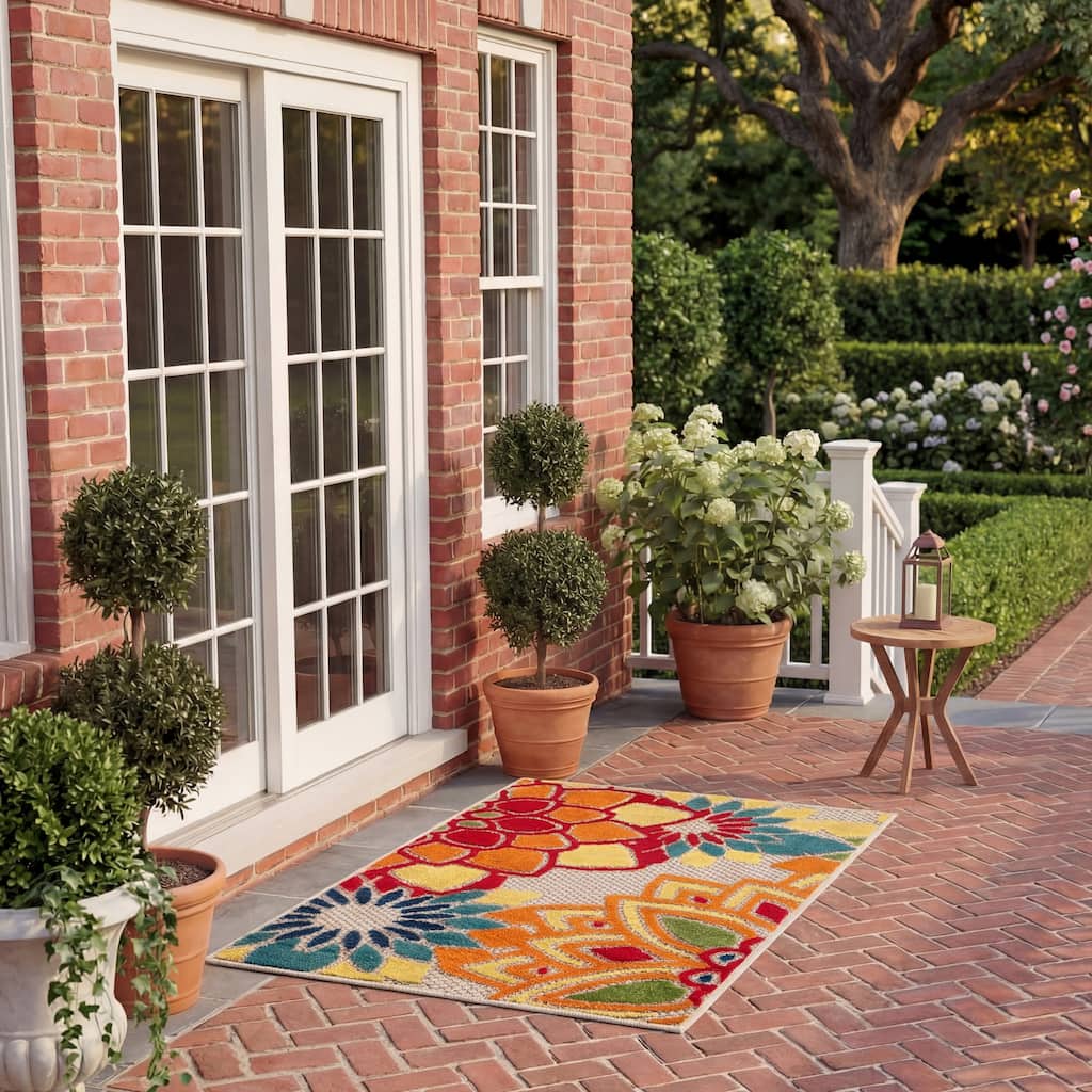 SAFAVIEH Cabana Ingke Indoor/ Outdoor Waterproof Patio Floral Rug