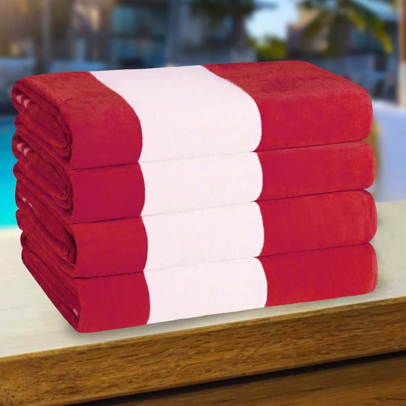 Cabana Stripe Oversized Cotton Beach 4 Piece Towel Set by Superior - Red