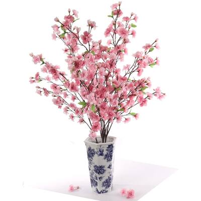Floral Home Dark Pink Cherry Blossom Flowers, Four 36" Branches