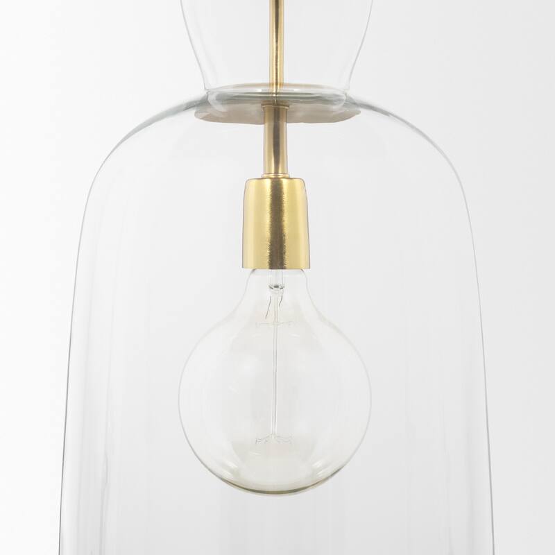 Sadah Tall Clear Blown Glass w/ Gold Metal Pendant Light - 11.3L x 11.3W x 21.0H - 11.3L x 11.3W x 21.0H