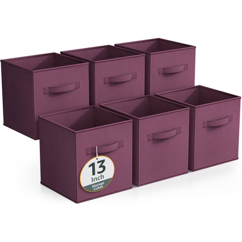 Sorbus Fabric Storage Bins 13" Foldable Cubes With Handles For Pantry, Cubbies, Toy And Closet Shelving Organization - 6Pk - Purple