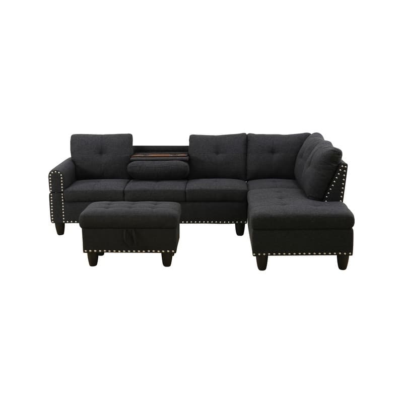 3 Piece Modular Sectional Sofa with Storage Ottoman and Flip Top Table