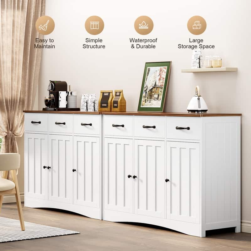 42.5" Farmhouse Buffets Sideboard, Modern Wood Kitchen Storage Cabinet with Adjustable Shelf