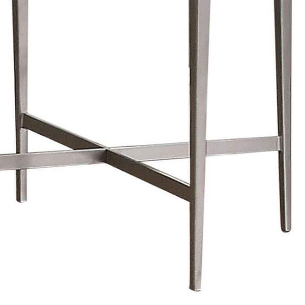 Round Glass Top Metal End Table with Sleek Tapered Legs, Silver 23 H