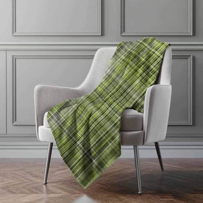 Premium Machine Washable Plaid Sherpa Throw Blanket - Green - 4'2" x 5'10"