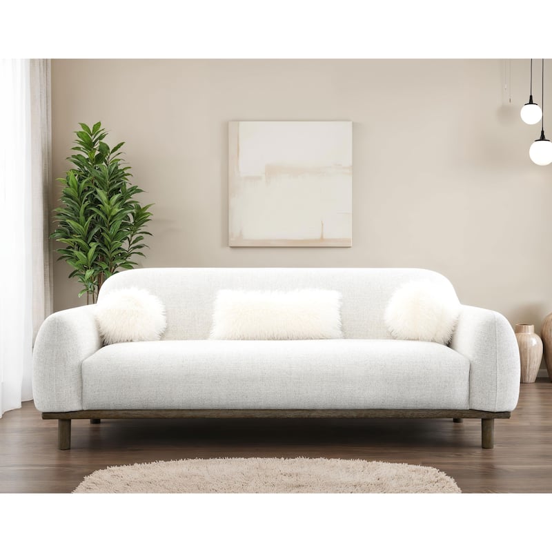 Furniture of America Velin Mid Century Modern OEKO TEX Chenille Sofa with Ball Pillows - Oat