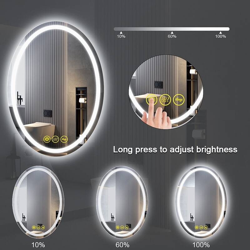 SmartReflex 24x32" Oval Frameless Backlit LED Anti-Fog Dimmable Bathroom Vanity Mirror - Clear