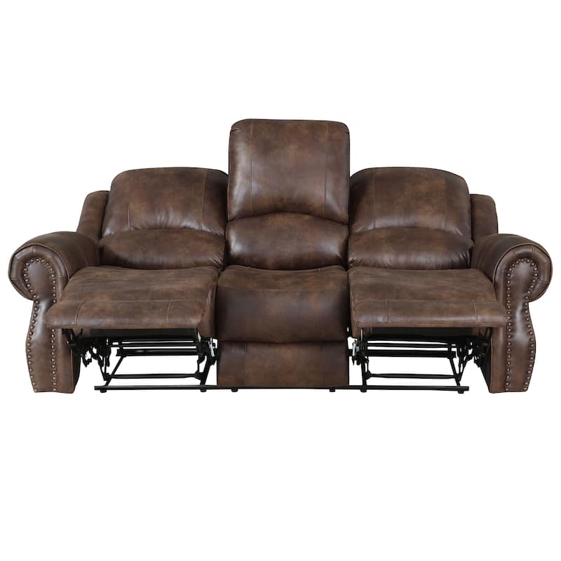 Steve Silver Saddle Brown Faux Leather Manual Reclining Sofa