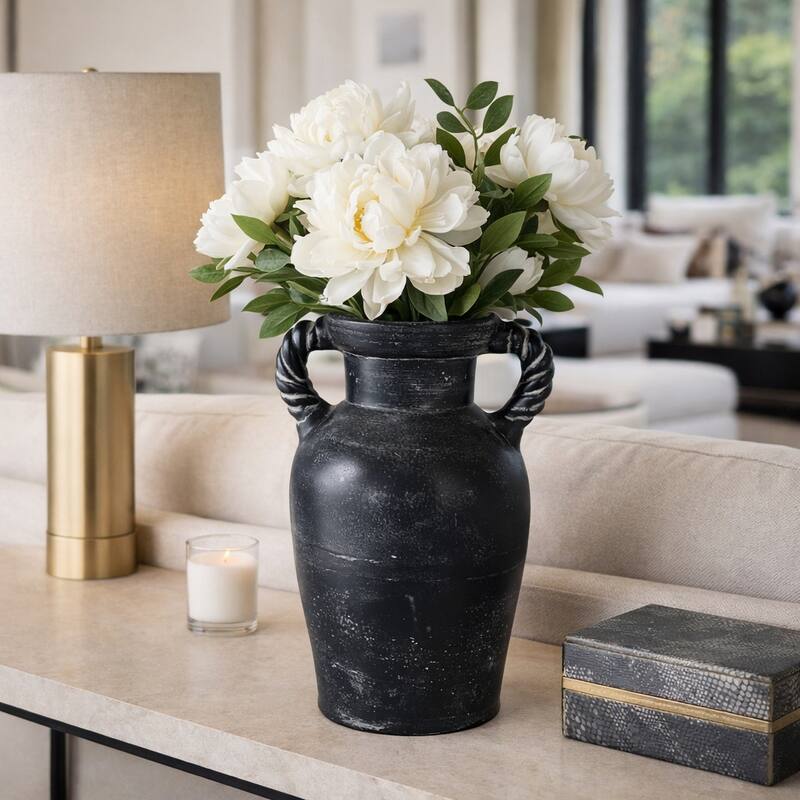 Decorative Textured Amphora Table Vase with Twisted Handles