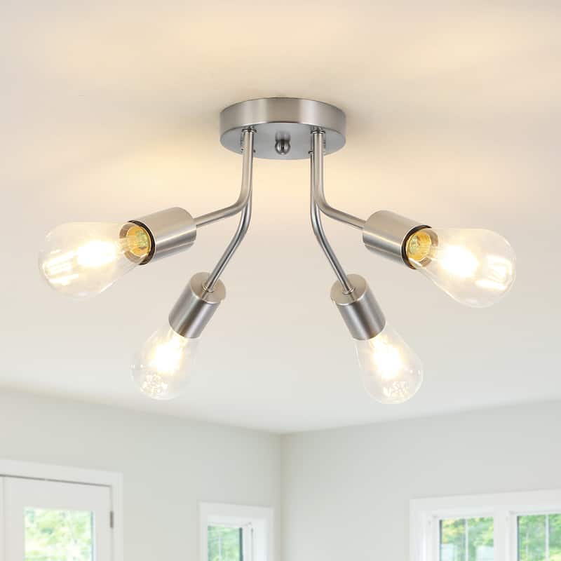Modern 4-Light Semi Flush Mount Ceiling Light for Dining Room Bedroom Hallway Entryway - Sand nickel