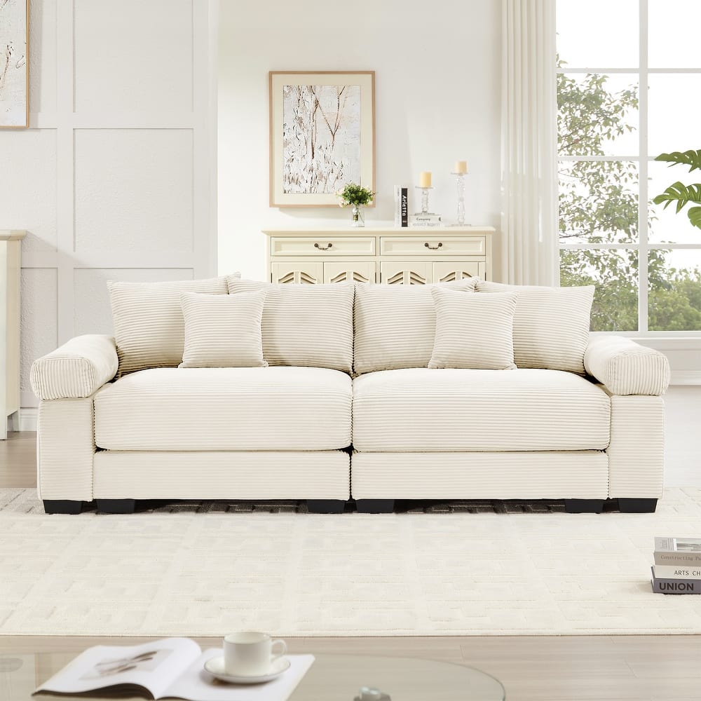 Roomfitters 92" Oversized Cloud Modular Sectional, Corduroy Deep Seat Sofa with Extra-Wide Armrests