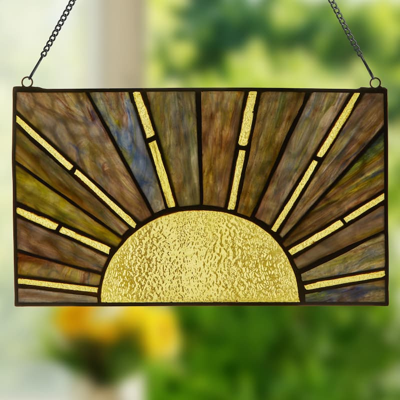Sunrise/Sunset River of Goods Multicolored Stained Glass Window Panel - 14" x 0.25" x 8"