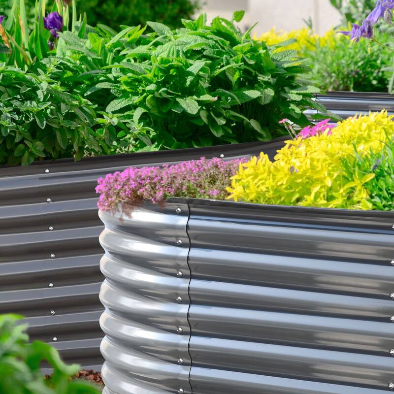 VEIKOUS 24''H Galvanized Raised Garden Bed, Durable Outdoor Planter Box with Rust-Resistant Steel
