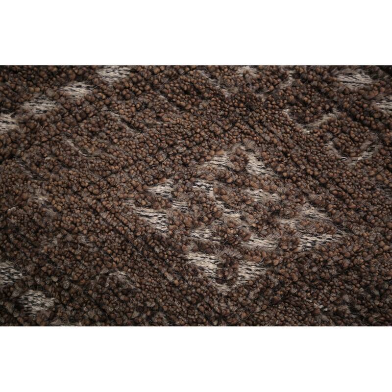 Brown Geometric Moroccan Oriental Area Rug Handmade Wool Carpet - 5'0" x 8'2"