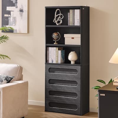 Bookcase with 4 Drawers 72.1" Tall Bookshelf with 3 Storage Shelves