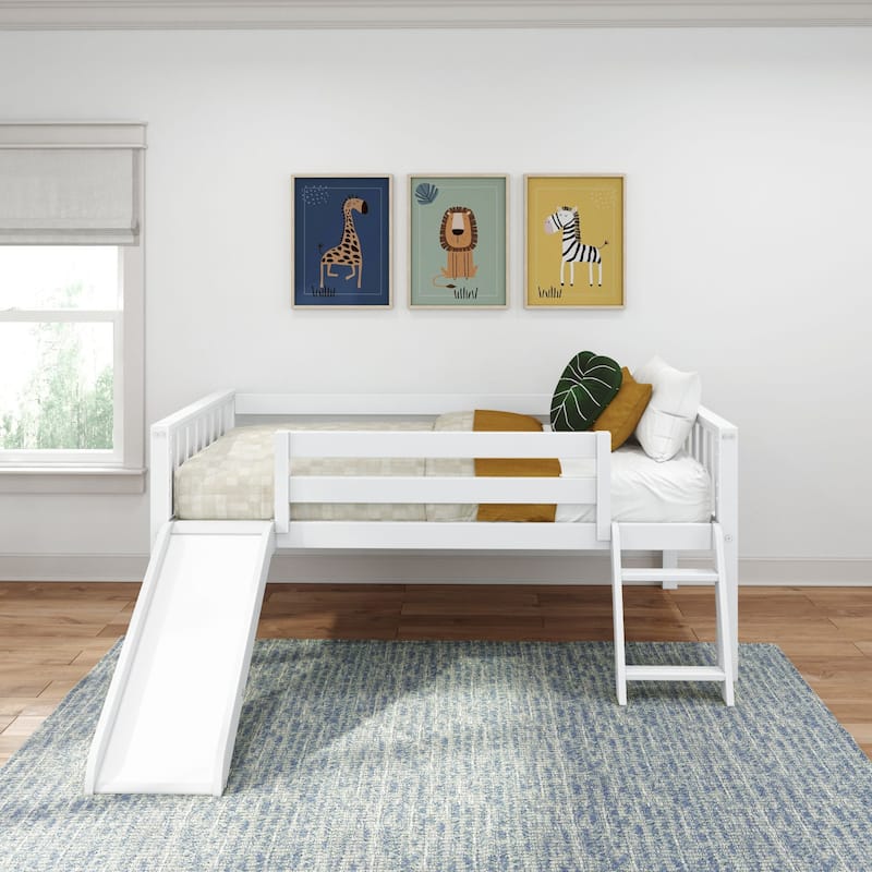 Max and Lily Twin Solid Wood Soren Ultra Low Loft Bed with Slide
