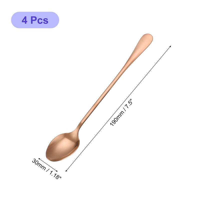 4Pcs 7.5-Inch Stainless Steel Ice Cream Spoon Long Handle Spoon - Rose Gold