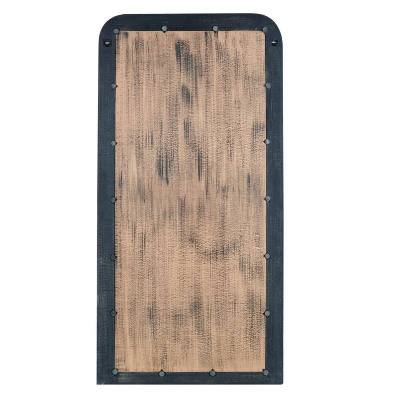 Black Mango Wood Distressed Room Floor Mirror with Carved Grooves