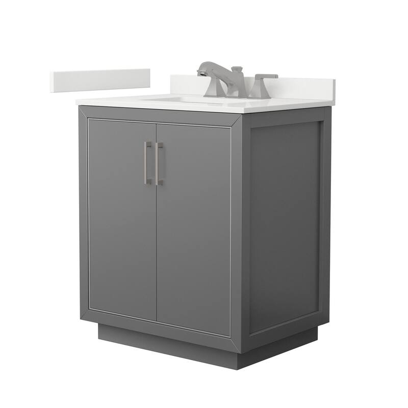 Wyndham Collection WCF111130S-QTZ-US3MXX Icon 30" Free Standing Single - Dark Gray / White Quartz Top / Brushed Nickel