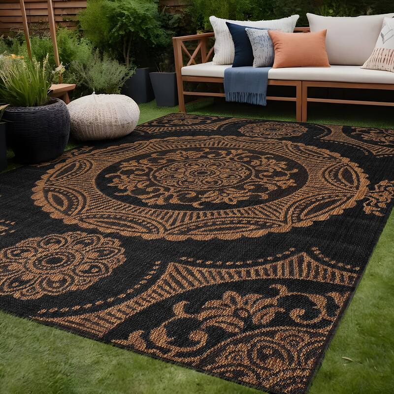 Beverly Rug Blue Medallion Indoor Outdoor Rug, Outside Carpet for Patio, Deck, Porch
