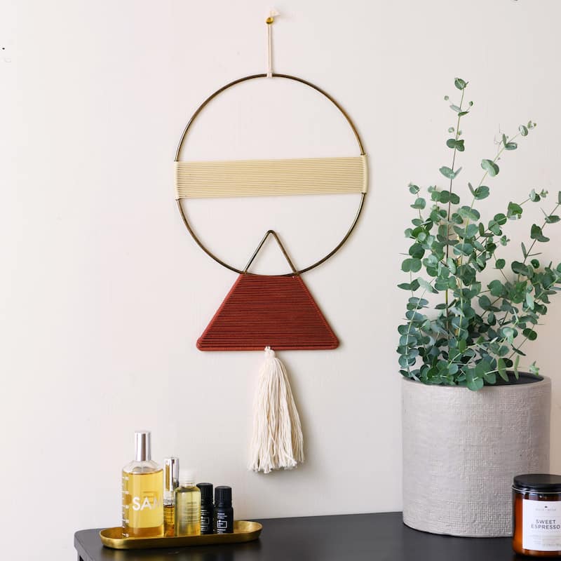 Geometric Metal and Cotton Wall Hanging with Tassel