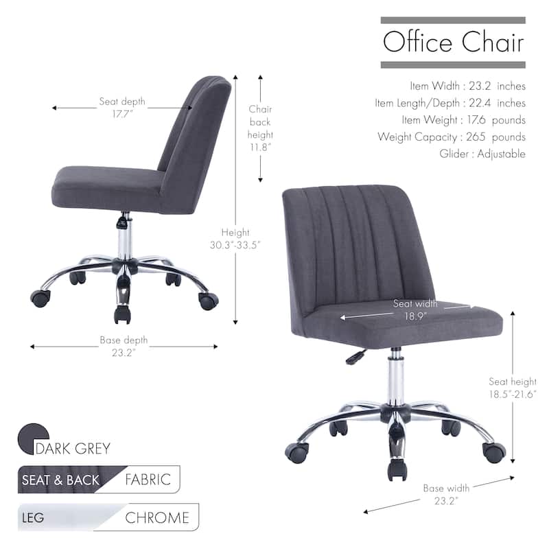 Porthos Home Nisa Fabric Armless Office Chair with Chrome Base