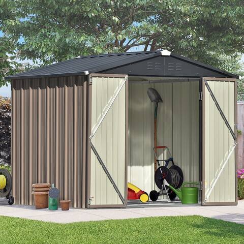 44sqft Metal Bike Garden Shed, Tool Storage Cabinet with Lockable Doors, Vents and Foundation Frame
