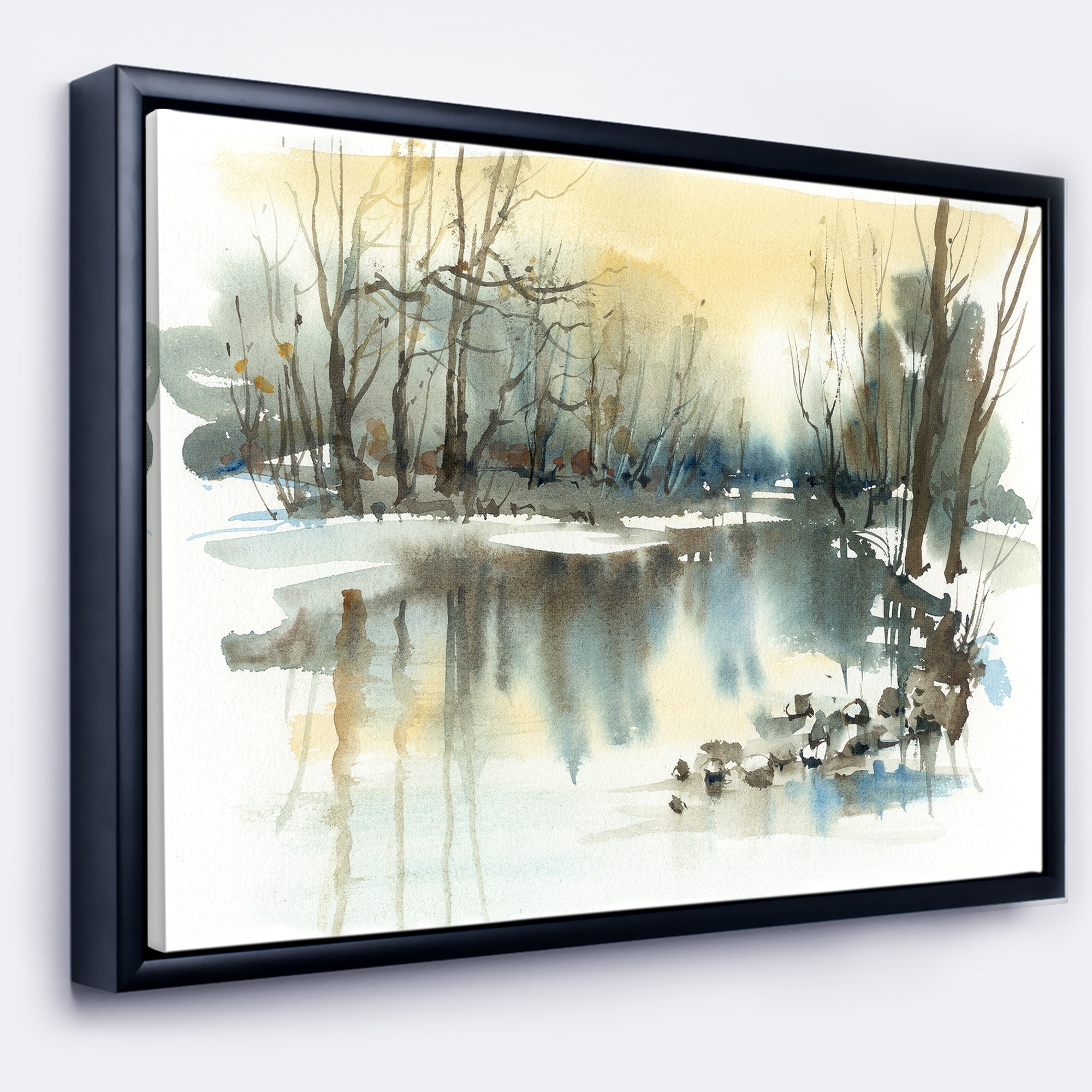 Shop Designart River In Winter Landscape Painting Framed Canvas Art Print Overstock 18952831
