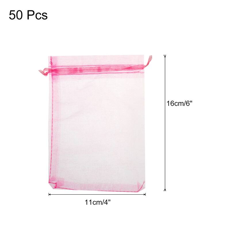 50pcs Organza Bags Drawstring Favor Pouches Sheer Mesh Bag for Gift - Pink - 4 inch x 6 inch