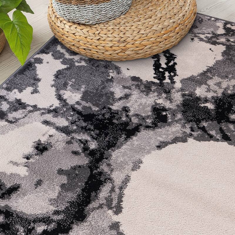 World Rug Gallery Contemporary Abstract Circles Black Area Rug