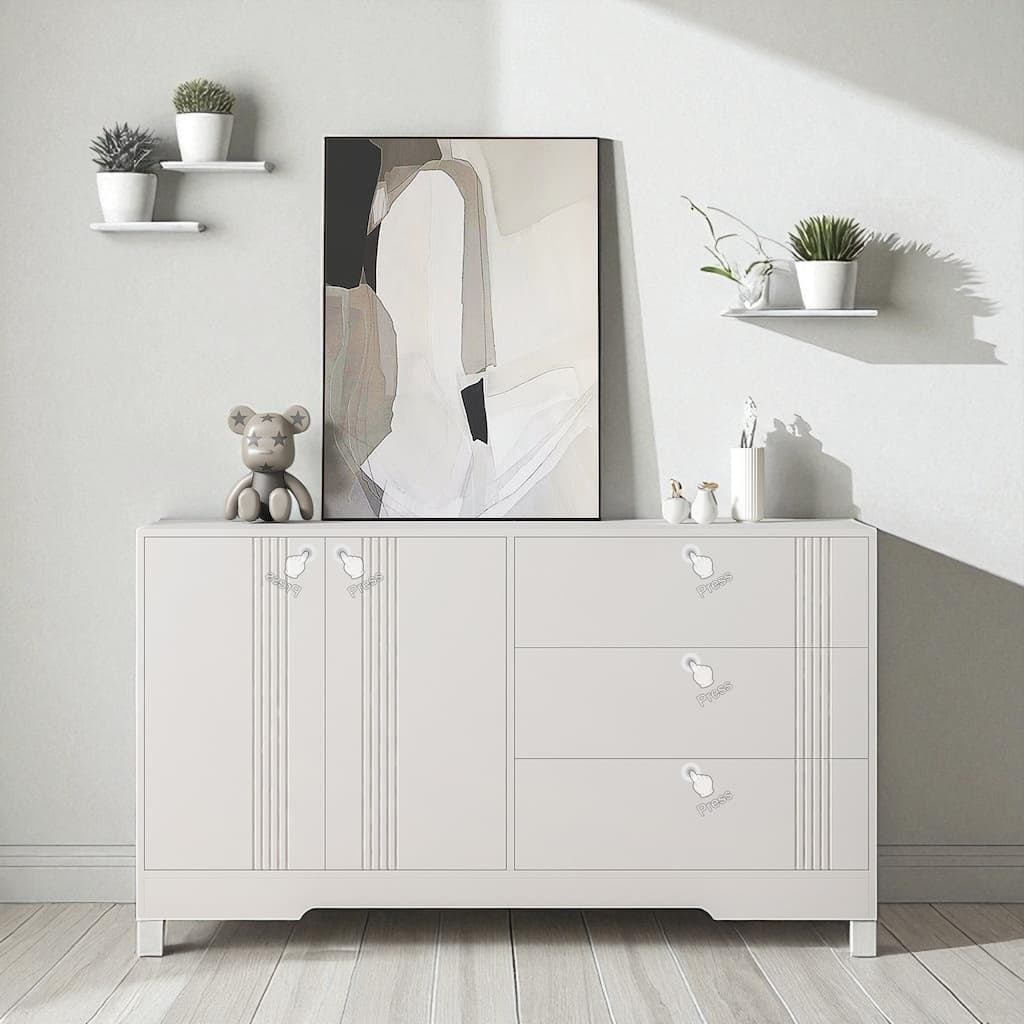 Modern Kitchen Buffet Cabinet with 3 Drawers, 2 Doors & Adjustable Shelves for Coffee Bar Storage